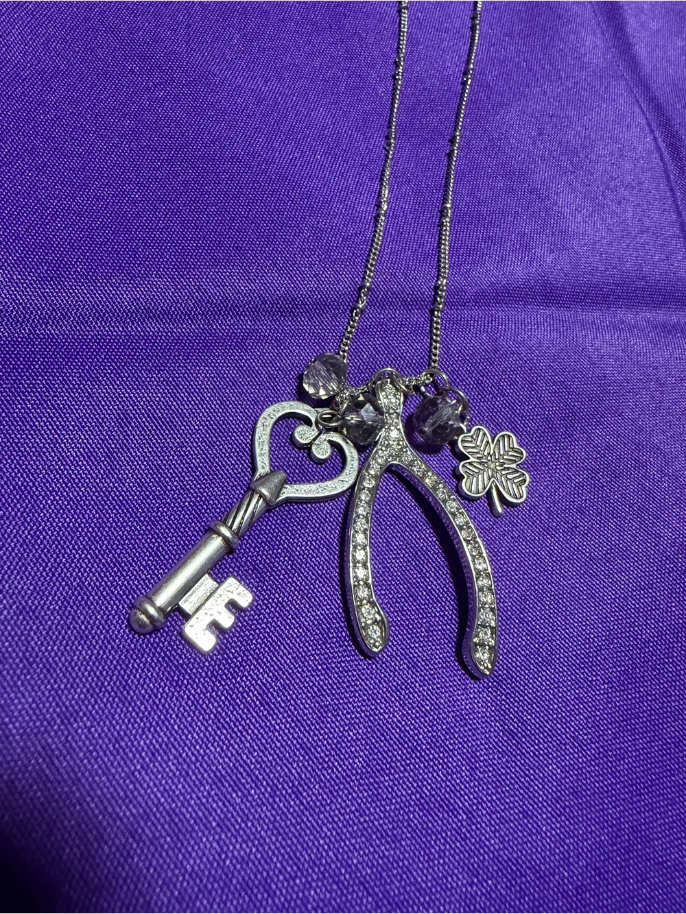 Park Lane Silver Wishbone Key Lucky Charm Long Necklace – New